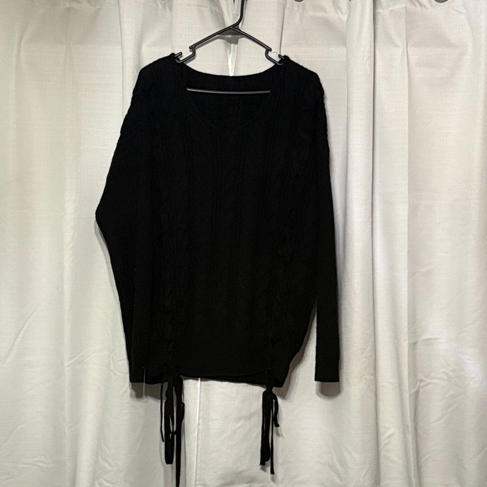 SHEIN Black V-Neck Sweater with Side Ties